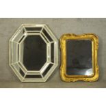 Wall mirrors, two, one Venetian style and the other carved gilt wood. H.85 W.69cm (largest).