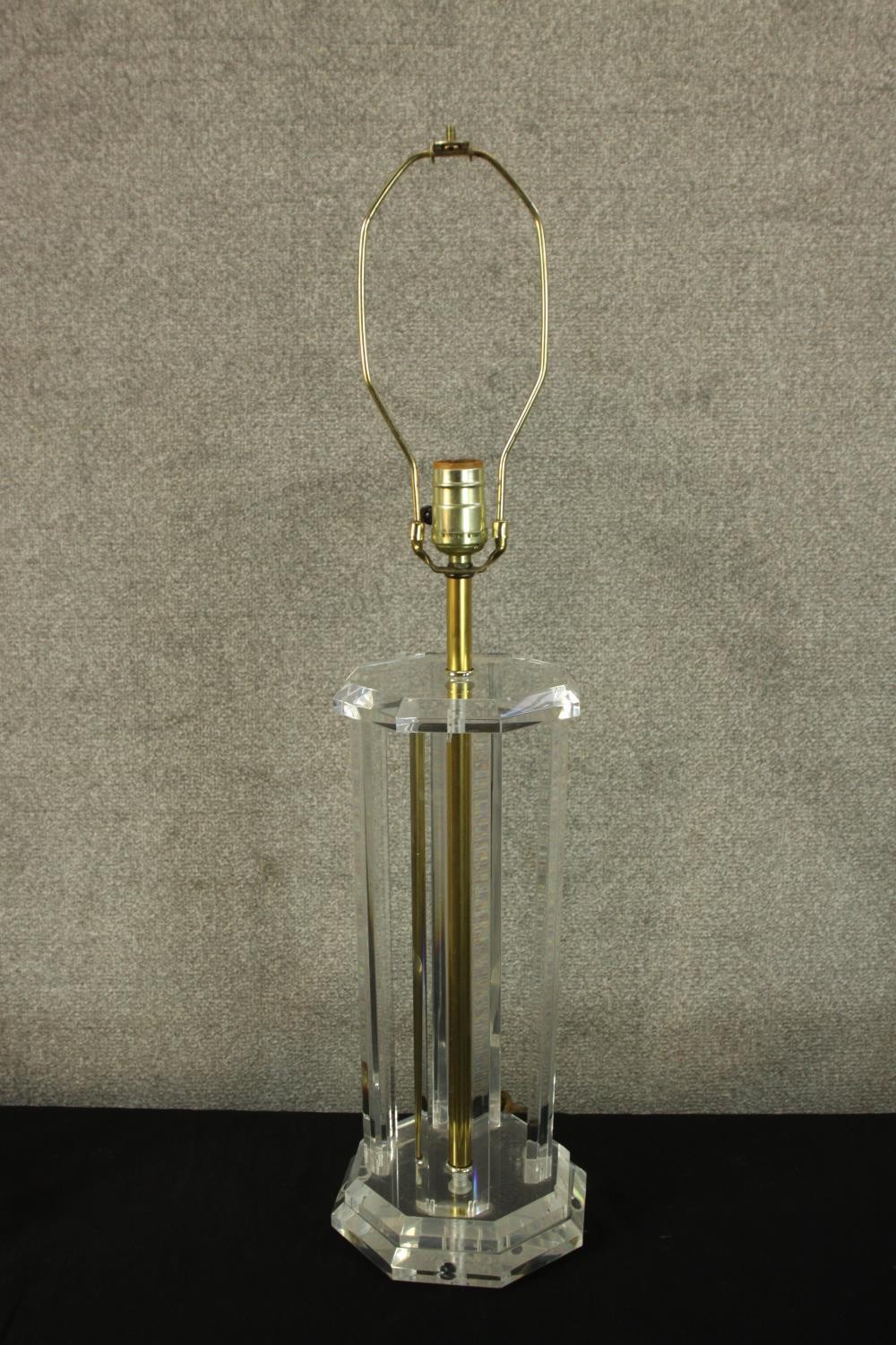 Two Lucite clear perspex lamps. Mid twentieth century. H.77cm (largest). - Image 3 of 3