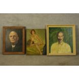 Three oil paintings. Two portraits on board and a nude on canvas. One portrait signed 'Jules