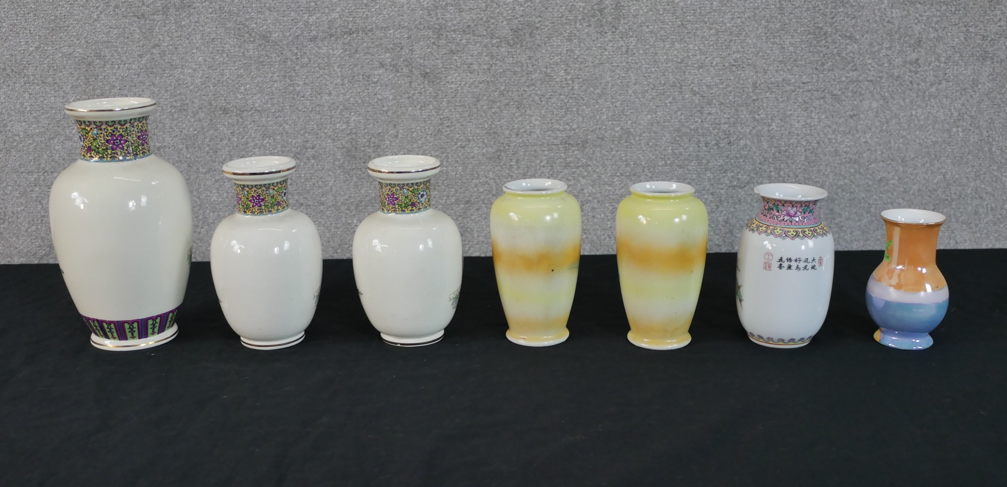 A collection of Chinese vases. Signed with the artist@s seal on the base. One made by Noritake. - Image 2 of 5