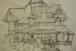 Max Toth. American b. 1978. Titled 'Halfway House'. Pencil on paper. Unframed. Signed. H.44 x W.36