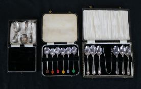 Three boxed sets of silver plated spoons. Varied style and age. Stamped John B. Jackson EPNS. Boxed.
