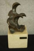Abstract bronze figure on composite plinth by 'A. Fradera'. H.20cm.