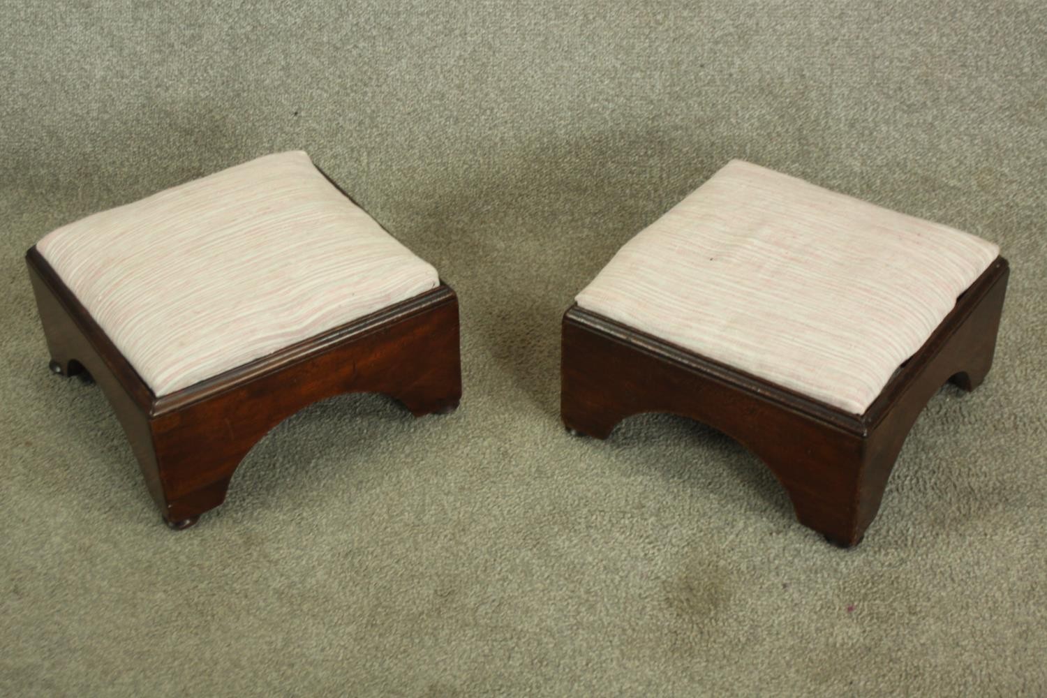 Footstools, pair 19th century mahogany with drop in upholstered pads. H.19 W.31cm (each). - Image 2 of 2