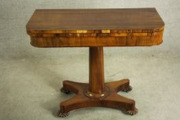 Rosewood foldover games/card table, William IV. H.70 W.89 D.89cm.