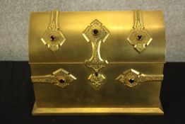 A 19th century Parkins & Gotto gilt metal lockable letter box in the form of a ecclesiastical casket