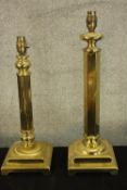 Two vintage brass lamp stands. The largest of the pair measures 50 cm high.