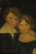 Oil on canvas. A portrait of two children. Naive in style but well composed and the artist has