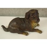 A collection of early 20th century cold painted bronze and brass dogs and cats, including a