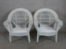 Conservatory armchairs, pair, vintage wicker.