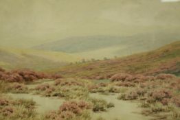Watercolour. A Scottish heather covered moor. In a gilt decorated frame. Probably late Victorian.