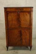 Escritoire cabinet, 19th century flame mahogany with a well fitted interior. H.127 W.76cm.