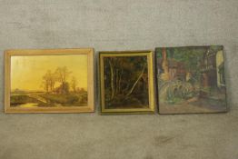 Three oil paintings on canvas. Landscapes. Appear to be by three separate artists. H.50 x W.70cm.