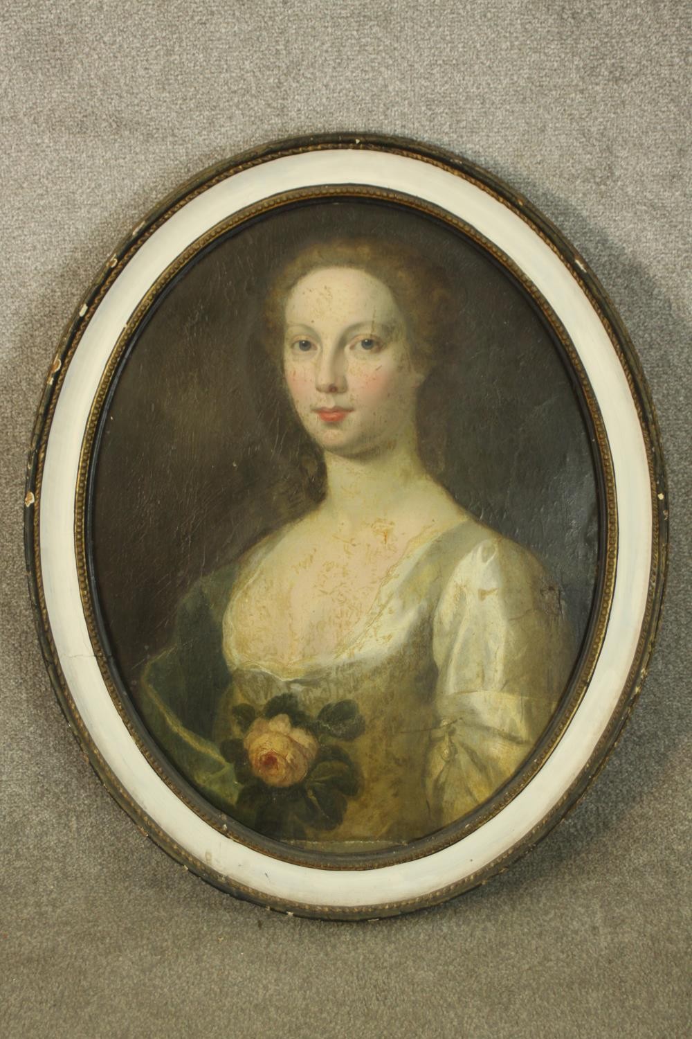 Oil on board. Portrait of a lady in Georgian dress holding a flower. A well executed composition. In - Image 2 of 4