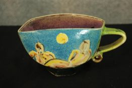 Paul Jackson. hand decorated and glazed cup. H.8 W.18cm.