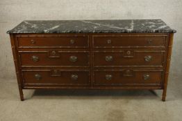 Chest of drawers, late 20th century mahogany and marble faux bamboo. H.85 W.170cm.