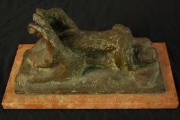 John Hudson (British b.1945) "Friends" bronze figural study, signed with initials and numbered 1/