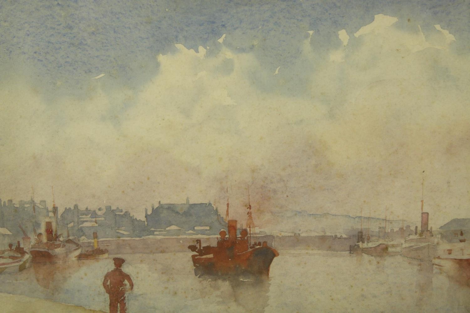 Watercolour. Harbour scene. Probably Edwardian but maybe earlier. H.46 X W.56 cm. - Image 2 of 3