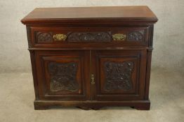 Side cabinet, late 19th century walnut with a well fitted secretaire section. H.97 W.121cm.