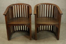 Conservatory or garden chairs, contemporary teak. H.80cm. (each)