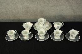 Wedgwood tea set. Incomplete. Susie Cooper designed 'Glen Mist' pattern. Bone china. The largest