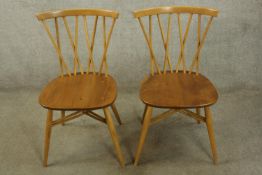 Dining chairs, a pair, Ercol Chiltern Candlesticks in beech and elm with original squab cushions.