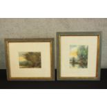 Two watercolours. Landscapes. Signed with the artists initials lower left. Framed and glazed. Each