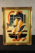 After Fernand Leger, oil on board. In a gilt decorated frame. H.70 x W.54 cm.