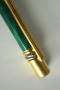 A Must de Cartier 1989 gold plated green marble lacquer design ballpoint pen with tri-colour gold