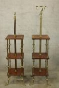 A pair of early 20th century brass and mahogany lamp standards, one converted for electricity. H.