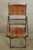 Folding chair, late 19th century beech and tapestry.