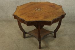Occasional table, late 19th century rosewood and satinwood inlaid. H.54 W.84cm.