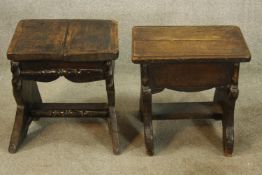 Footstools, two, 18th century country oak. H.43cm (each)