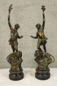 A pair of Art Nouveau style figures in a classical pose. Each H.50 cm.