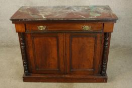 Chiffonier, late 19th century walnut with marble top. H.84 W.105cm.