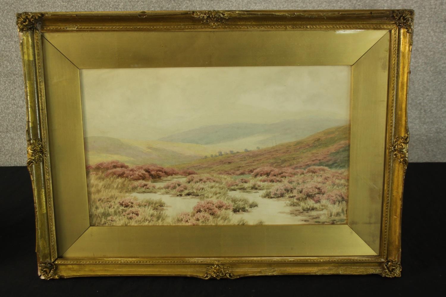 Watercolour. A Scottish heather covered moor. In a gilt decorated frame. Probably late Victorian. - Image 2 of 3