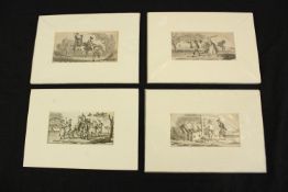 Four glazed and framed prints. Probably English Civil War scenes. Unknown artist. Each measure, H.18