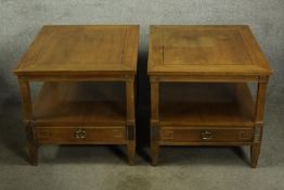 Bedside tables, Continental style walnut. H.54 W.56cm. (each)