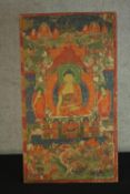 Painting on canvas of a Buddhist at prayer. Well worked and highly detailed. H.90 x W.50 cm.