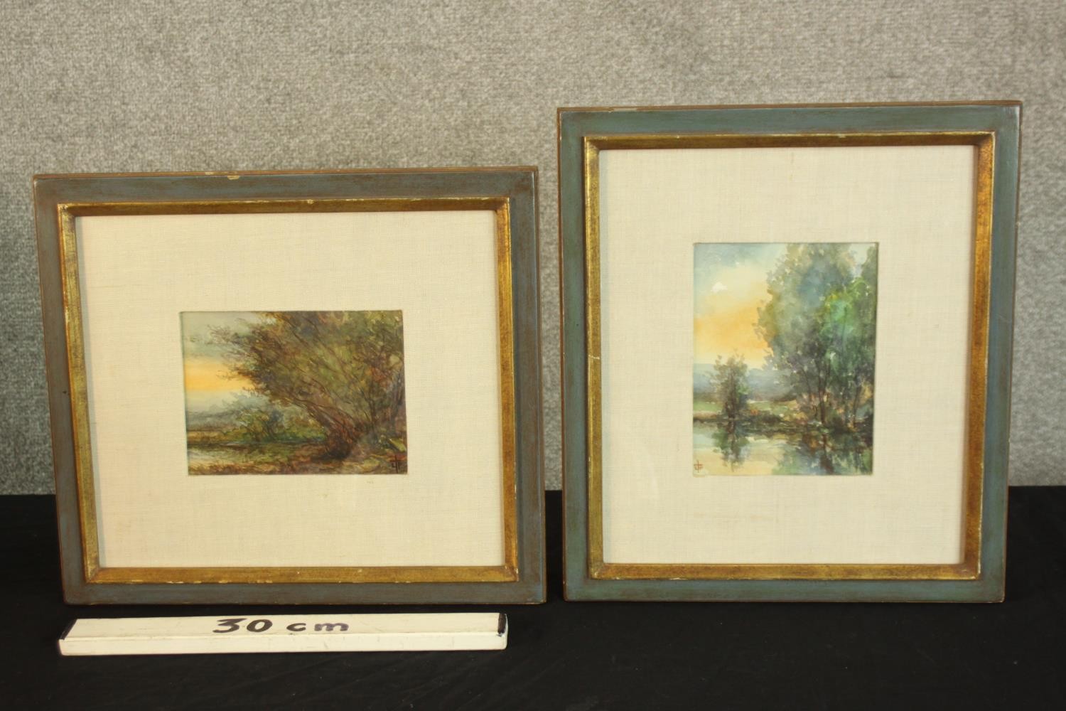Two watercolours. Landscapes. Signed with the artists initials lower left. Framed and glazed. Each - Image 2 of 6