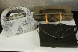 Three vintage handbags. Made by Sky Above and Charles Jourdan. 33 x 17 cm.
