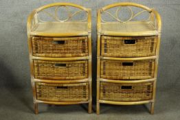 A pair of vintage wicker chests of drawers. H.85 W.50cm. (each)
