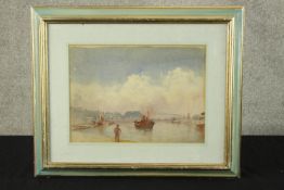Watercolour. Harbour scene. Probably Edwardian but maybe earlier. H.46 X W.56 cm.