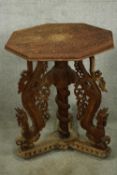 Occasional table, vintage carved Burmese teak. H.74 Dia.65cm.