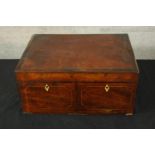Writing box, campaign style Georgian mahogany and satinwood inlaid opening to reveal a well fitted