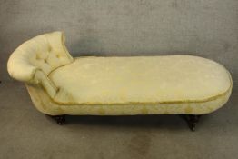 Daybed, Victorian with mahogany feet. (One caster is missing). H.63 W.185cm.