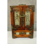 A small decorative Chinese jewellery cabinet with jade inlays. Complete with its lock and key. Early
