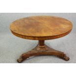 Dining table, Regency flame mahogany with tilt top action. H.76 Dia.130cm.