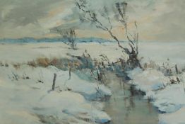 Mary Robertson R.C.A. Oil on canvas. Landscape with snow. Signed by the artist lower right.