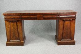Sideboard, William IV flame mahogany. In three sections. H.95 W.188 D.54cm.